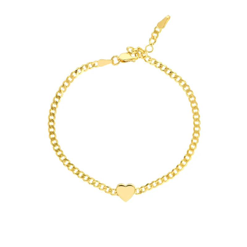 Best bangle bracelets with solid gold for an elegant and luxurious design-Heart on Curb Chain Adjustable Bracelet