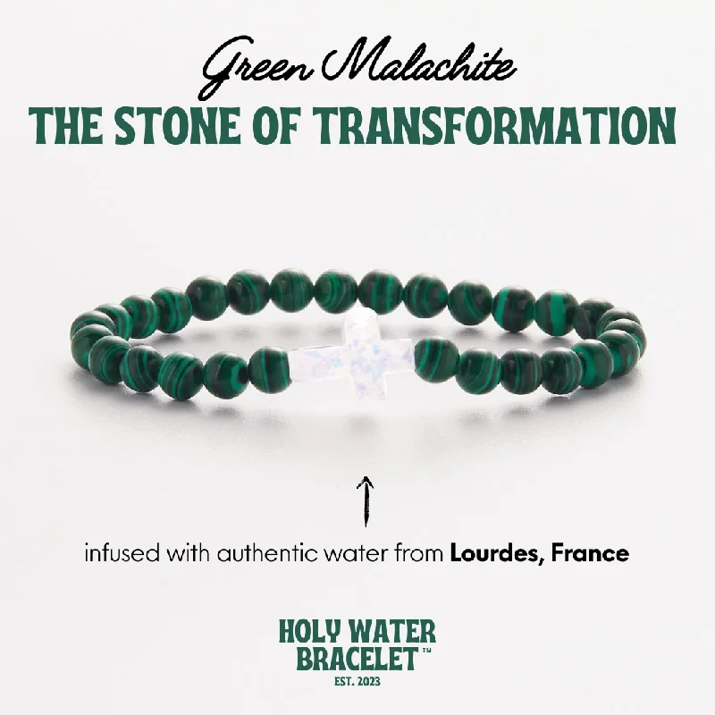 Best bangle bracelets with intricate filigree patterns for an elegant and detailed finish-Holy Water Mens Cross Bracelet - Malachite