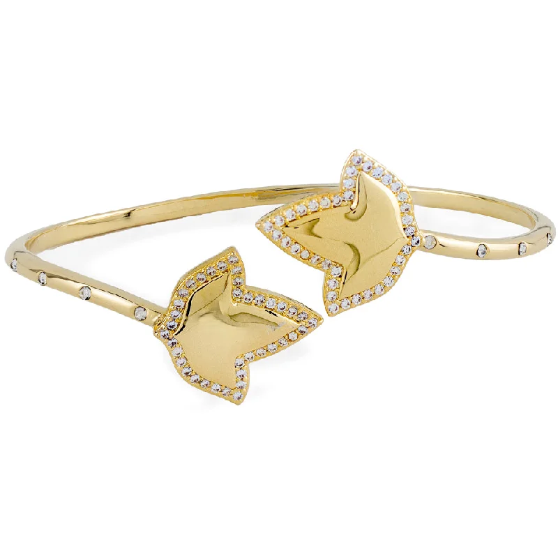 Customizable bangle bracelets with initials for a personalized, meaningful gift-Ivy Leaf Crystal Bypass Bracelet-Gold