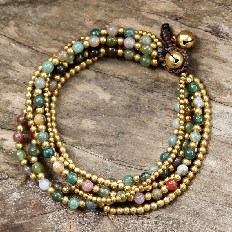 Best bangle bracelets with unique stone inlays for a one-of-a-kind accessory-Jasper Brass Multi-Strand Beaded Bracelet