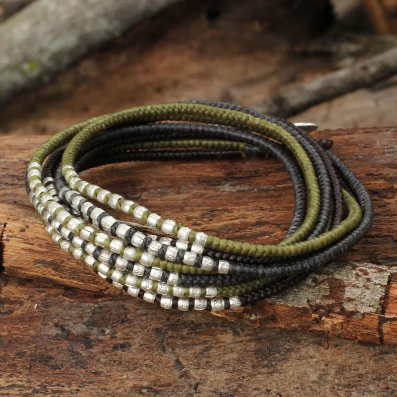 Minimalist bangle bracelets with a thin profile for a sleek and subtle appearance-Karen Khaki Chic Brown Khaki Grey Wrap Bracelet with Silver Accents