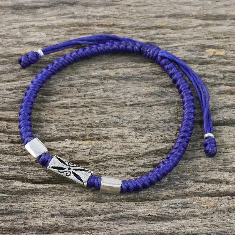 Best bangle bracelets with enamel detailing for a colorful and unique design-Karen Triangle in Blue Hill Tribe Blue Cord Bracelet with Silver Beads