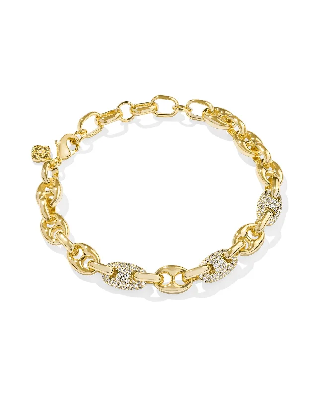 Best bangle bracelets with rustic copper for a unique, earthy style-Kendra Scott Bailey Gold Pave Chain Bracelet in White Crystal