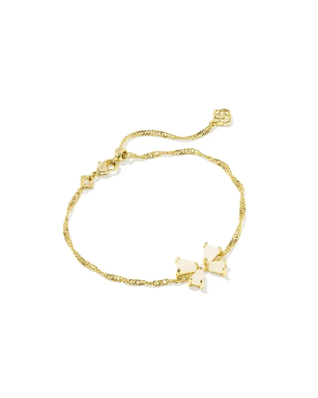 Best bangle bracelets with engraved messages for personalized gifts and keepsakes-Kendra Scott Blair Gold Bow Delicate Chain Bracelet in Iridescent Drusy