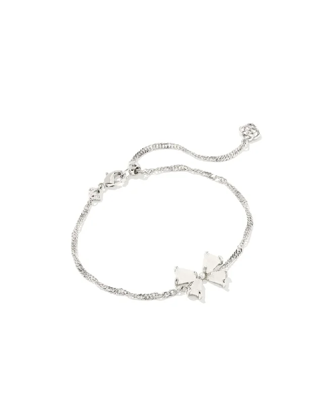 Best bangle bracelets with adjustable sizes for a comfortable and perfect fit-Kendra Scott Blair Silver Bow Delicate Chain Bracelet in Iridescent Drusy