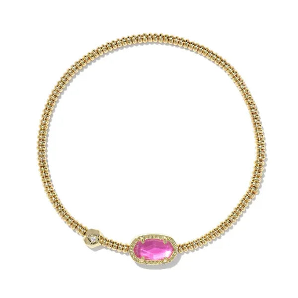 Bold bangle bracelets with mixed materials like wood, metal, and fabric-Kendra Scott Grayson Gold Stretch Bracelet in Azalea Illusion