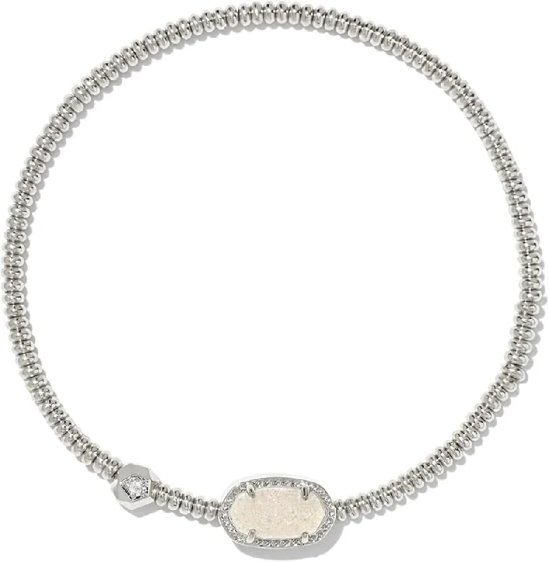 Best bangle bracelets with pastel-colored stones for a soft and delicate appearance-Kendra Scott Grayson Silver Stretch Bracelet in Iridescent Drusy