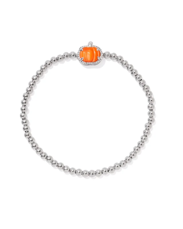 Elegant bangle bracelets with diamond-cut designs for added sparkle and elegance-Kendra Scott Pumpkin Silver Stretch Bracelet in Orange Mother of Pearl