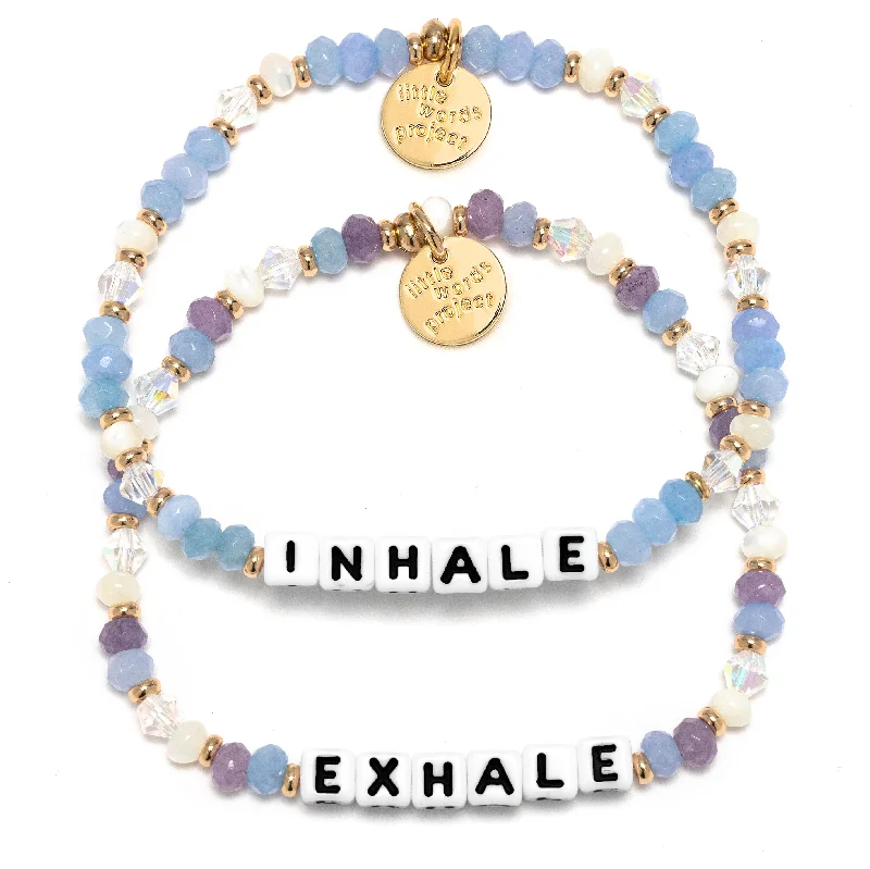 Stylish bangle bracelets with gemstone accents for a chic and modern look-Little Words Project Inhale & Exhale Mental Health Awareness Bracelet Set