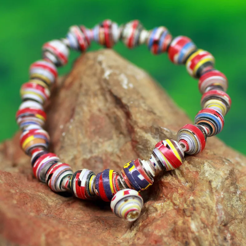 Best bangle bracelets with bright enamel colors for a fun and youthful style-Love Affair Handmade Bracelet with Multicolor Recycled Paper Beads