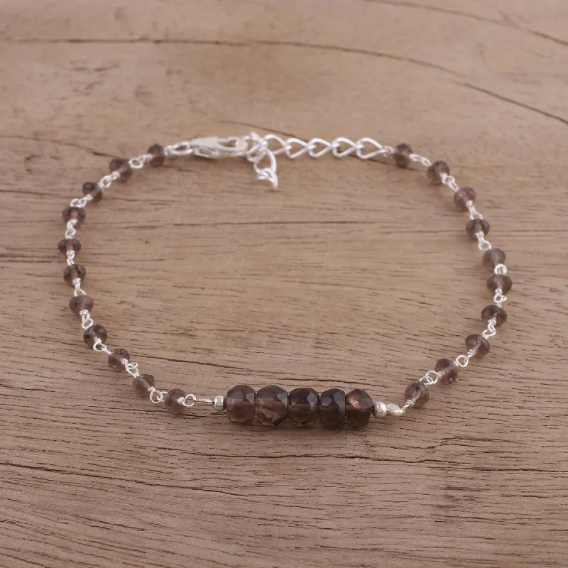 Best bangle bracelets with unique stone inlays for a one-of-a-kind accessory-Luminous Brown Handcrafted Smoky Quartz and Sterling Silver Link Bracelet