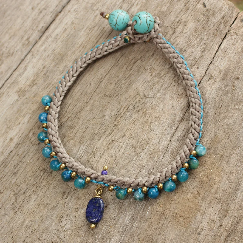 Stylish bangle bracelets with gemstone accents for a chic and modern look-Mae Sa Cascade Lapis Lazuli and Agate Braided Bracelet with Brass Beads