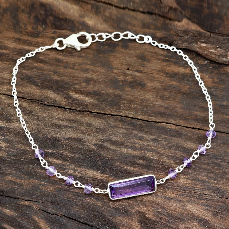 Art deco bangle bracelets with bold lines and shapes for a vintage-inspired flair-Magical Prism 3.5-Carat Amethyst Pendant Bracelet from India