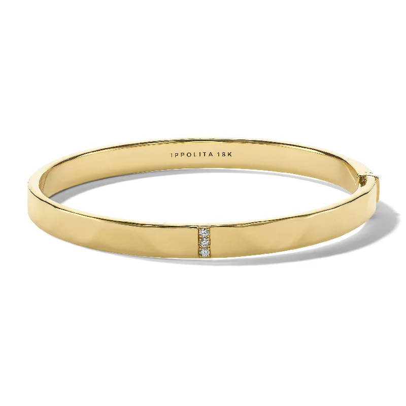 Stackable bangle bracelets with customizable charms for a personalized collection-Medium 3-Station Bangle  in 18K Yellow Gold with Diamonds