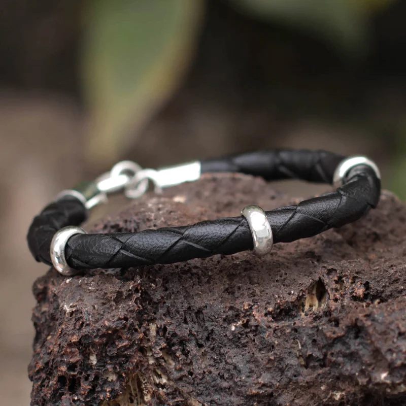 Best bangle bracelets with gold-filled material for an affordable luxury option-Men's Black Braided Leather Bracelet