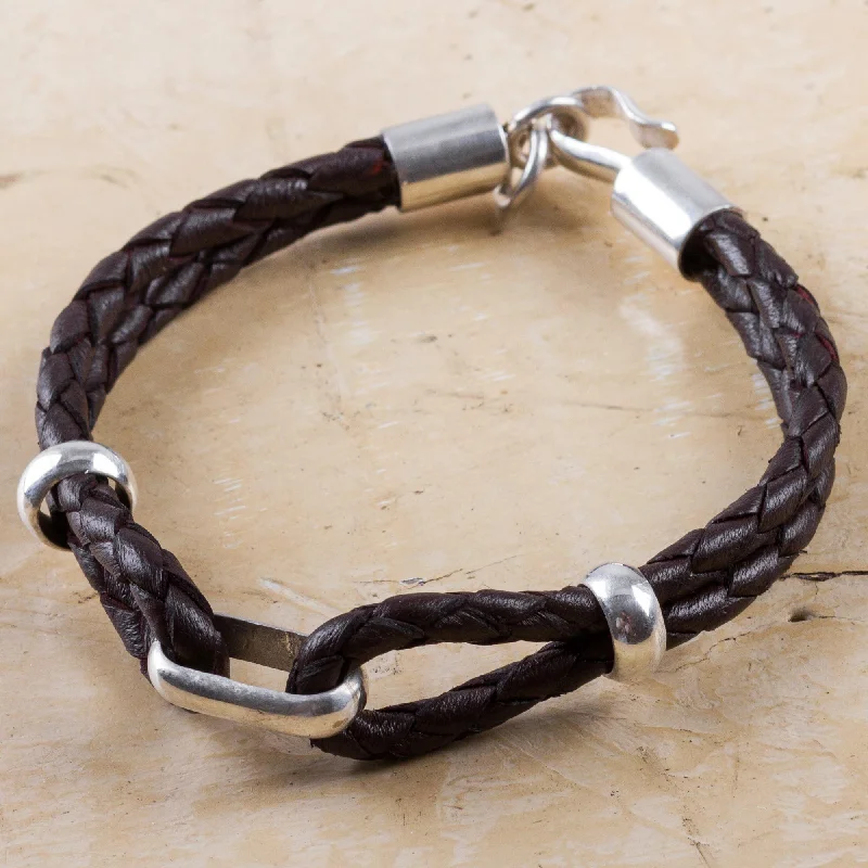 Best bangle bracelets with pastel enamel for a soft and delicate aesthetic-Men's Brown Leather & Sterling Silver Braided Bracelet