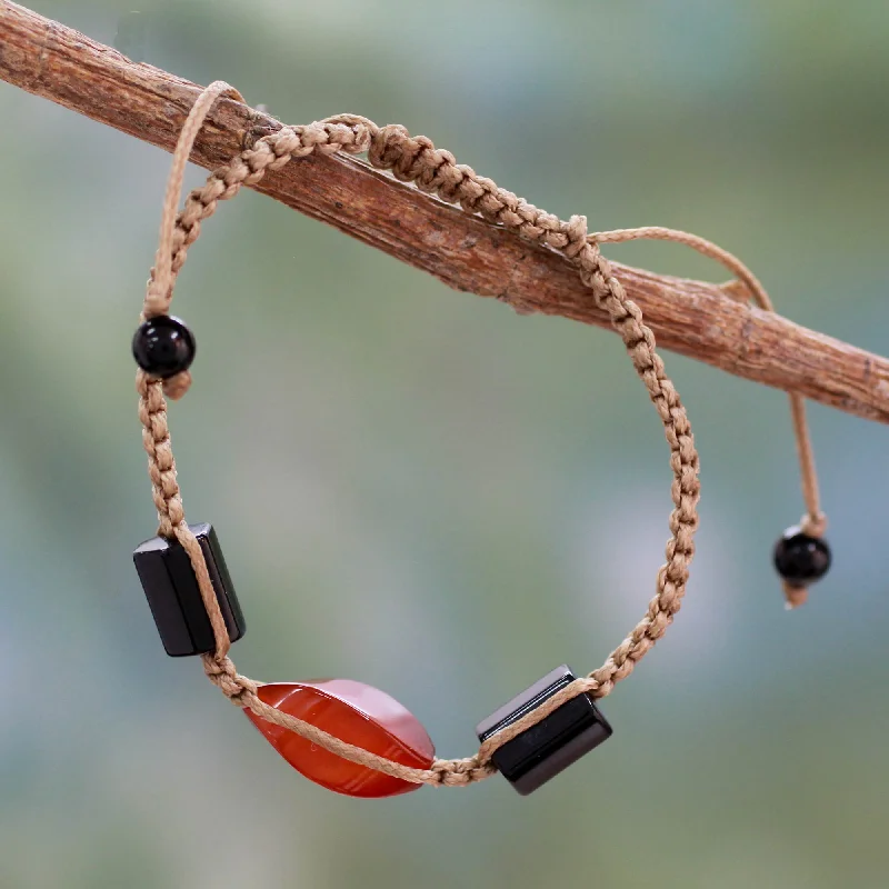 Best bangle bracelets with intricate filigree patterns for an elegant and detailed finish-Midnight Flame Onyx and Red Agate Macrame Bracelet