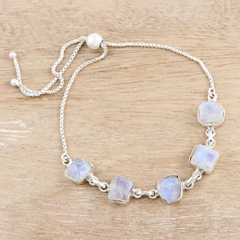 Bangle bracelets with polished marble inlays for a chic and trendy appearance-Modern Harmony Freeform Rainbow Moonstone Link Bracelet