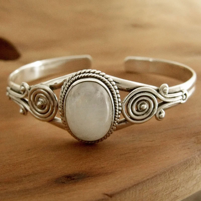 Stacked bangle bracelets with alternating textures for a dynamic, trendy look-Morning Magic Sterling Silver Cuff Bracelet