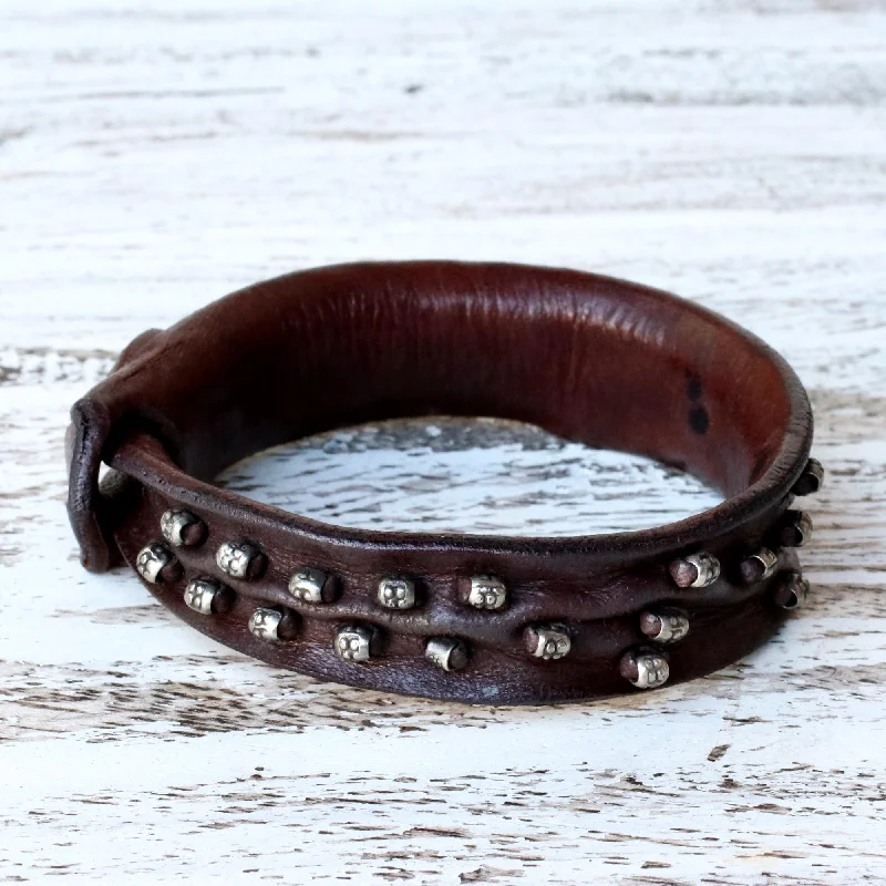 Best bangle bracelets with nature-inspired designs like leaves and flowers-Mountain Rock Leather wristband bracelet