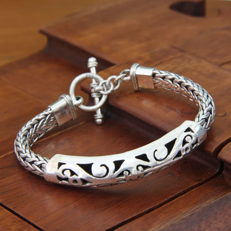 Best bangle bracelets for stacking with delicate and thin designs for layering-Mystic Symbols Sterling Silver Braided Bracelet