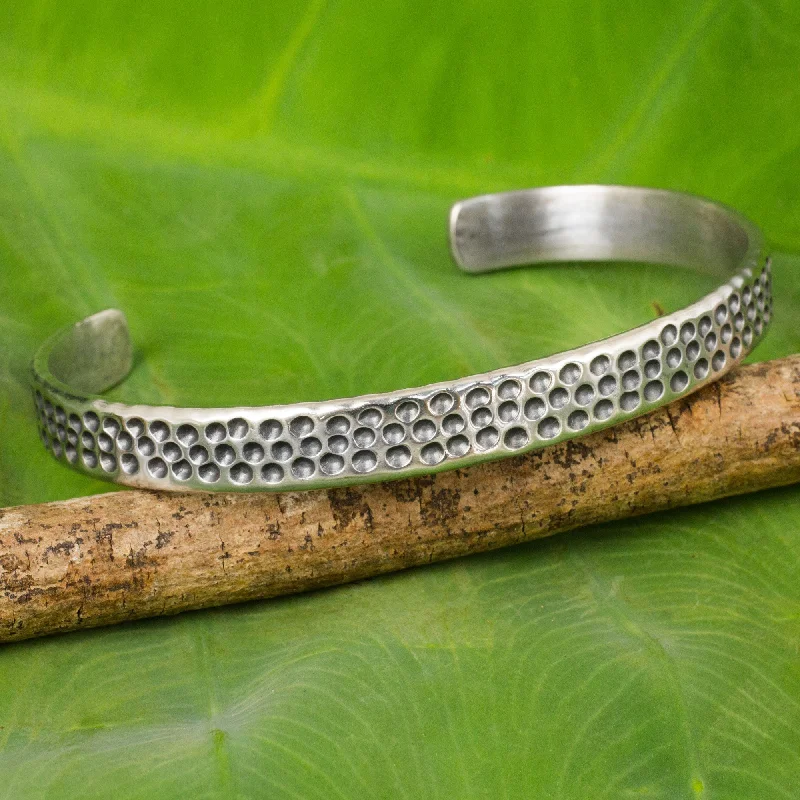 Stylish bangle bracelets with gemstone accents for a chic and modern look-Nature's Way Slender Cuff Bracelet of Handcrafted Sterling Silver