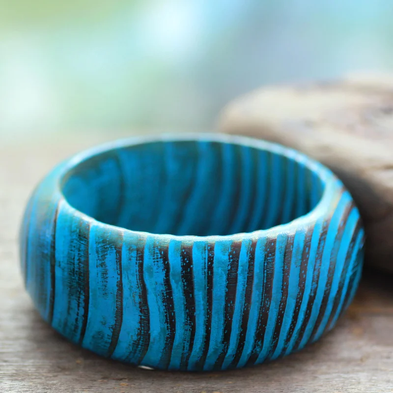 Colorful bangle bracelets with enamel details for a playful and youthful style-Ocean Empress Wood bangle bracelet