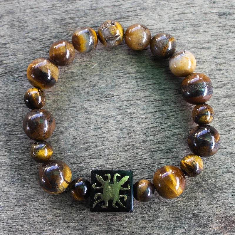 Elegant bangle bracelets with diamond-cut designs for added sparkle and elegance-One Destiny Tiger's Eye African Adinkra Unity Bracelet from Ghana