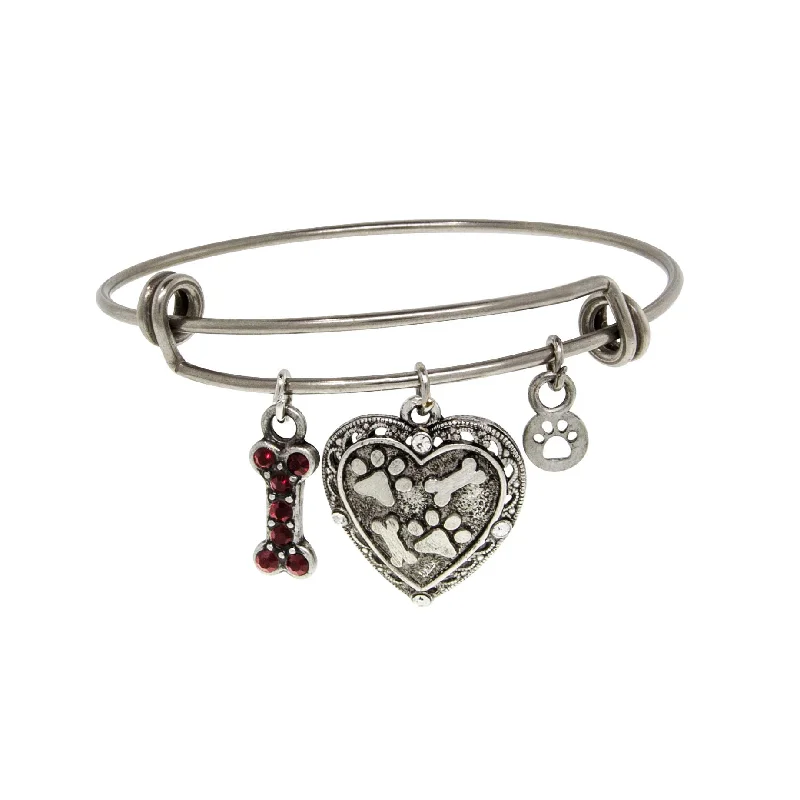 Traditional gold bangle bracelets with a smooth finish for a classic look-1928 Jewelry® Pewter Heart Bone Paw Print Charm Bracelet