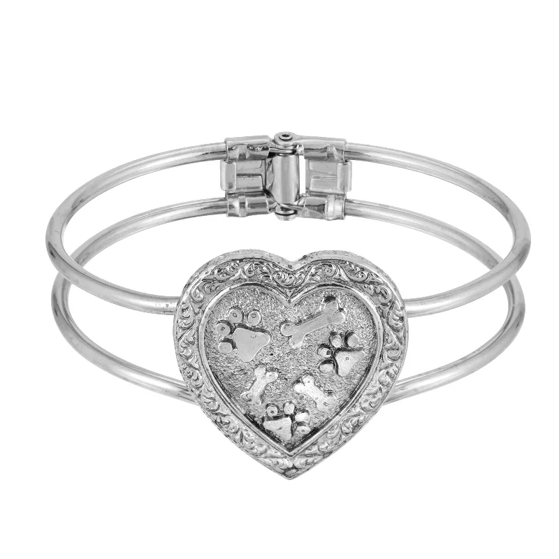 Elegant bangle bracelets with diamonds for a luxurious and sparkling accessory-1928 Jewelry® Pewter Heart Paws And Bones Cuff Bracelet