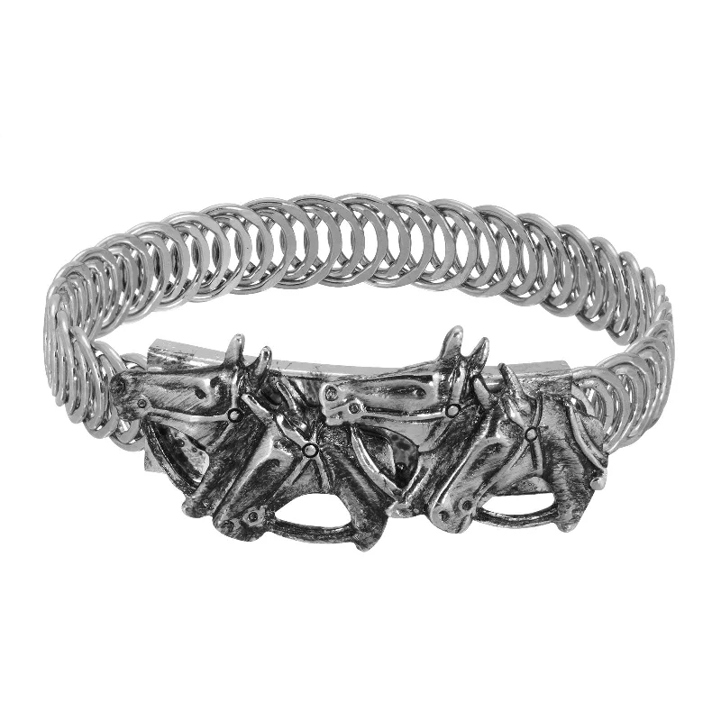 Simple bangle bracelets with open designs for a trendy and minimalist style-1928 Jewelry® Pewter Horse Heads Coil Bracelet