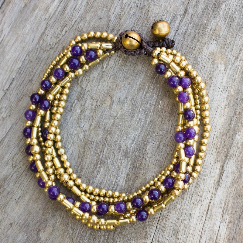 Best bangle bracelets with pearls and crystals for a glamorous and sophisticated look-Purple Freedom Purple Quartz and Brass Beaded Hand Crafted Bracelet