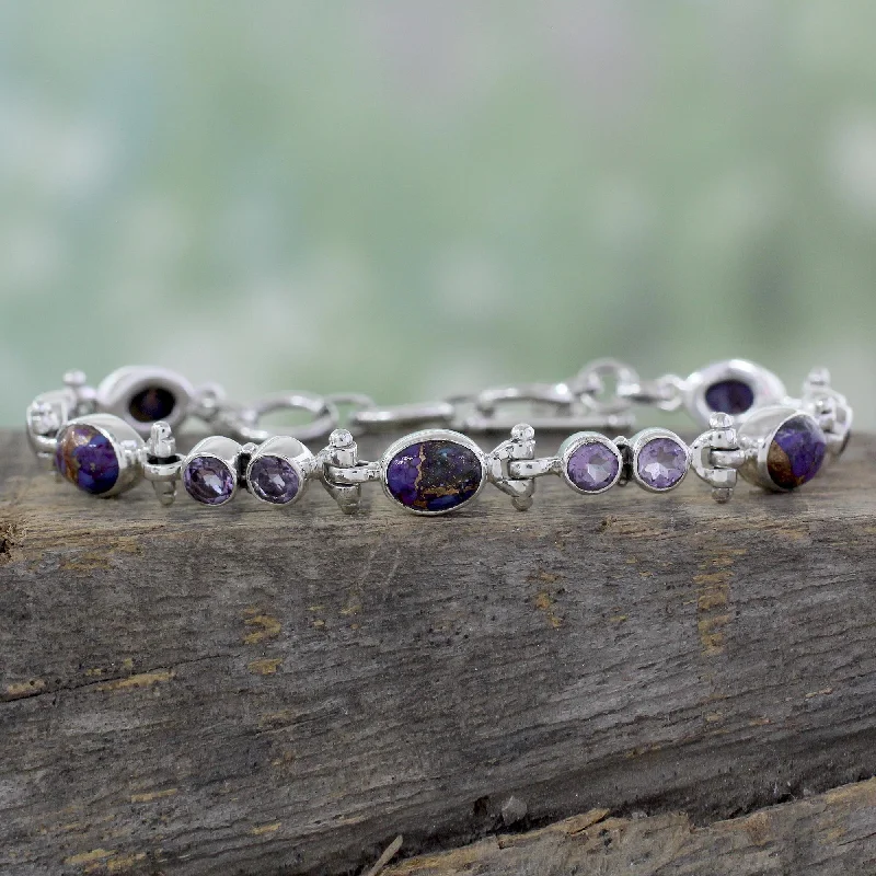 Stainless steel bangle bracelets with polished finishes for a sleek and durable design-Purple Song Handmade Amethyst and Reconstituted Turquoise Link Bracelet