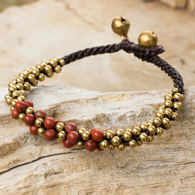 Best bangle bracelets with pastel-colored stones for a soft and delicate appearance-Red Helix Red Jasper and Brass Beaded Bracelet from Thailand