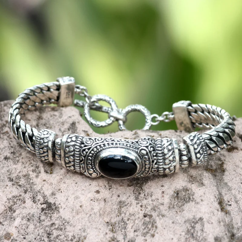 Best bangle bracelets with intricate filigree work for an artisanal, vintage vibe-Royal Bali Onyx & Silver Chain Bracelet