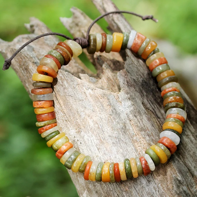 Bold bangle bracelets with mixed materials like wood, metal, and fabric-Seasonal Effects Beaded Jade and Quartz Bracelet on Cotton Cords