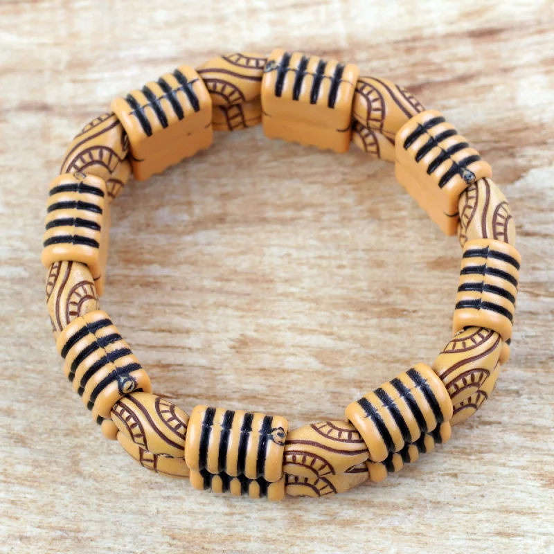 Wide bangle bracelets with modern geometric patterns for a bold fashion statement-Sensational Stripes Two Layer Recycled Plastic Beaded Striped Stretch Bracelet