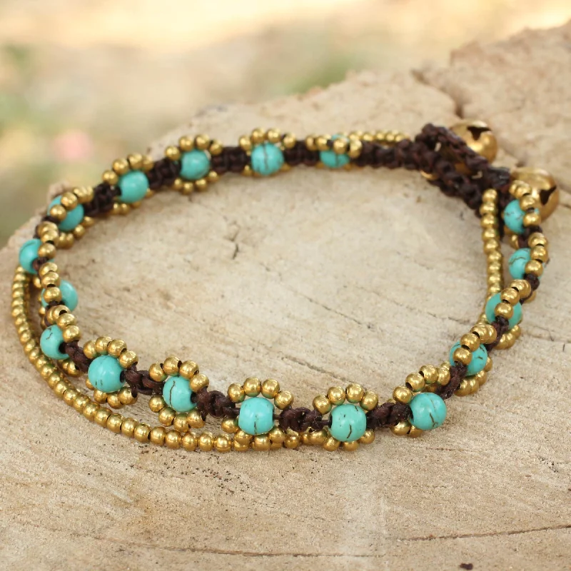 Best bangle bracelets with hand-crafted details for a unique and artisanal touch-Serene Sky Blue Calcite Brass Beaded Bracelet