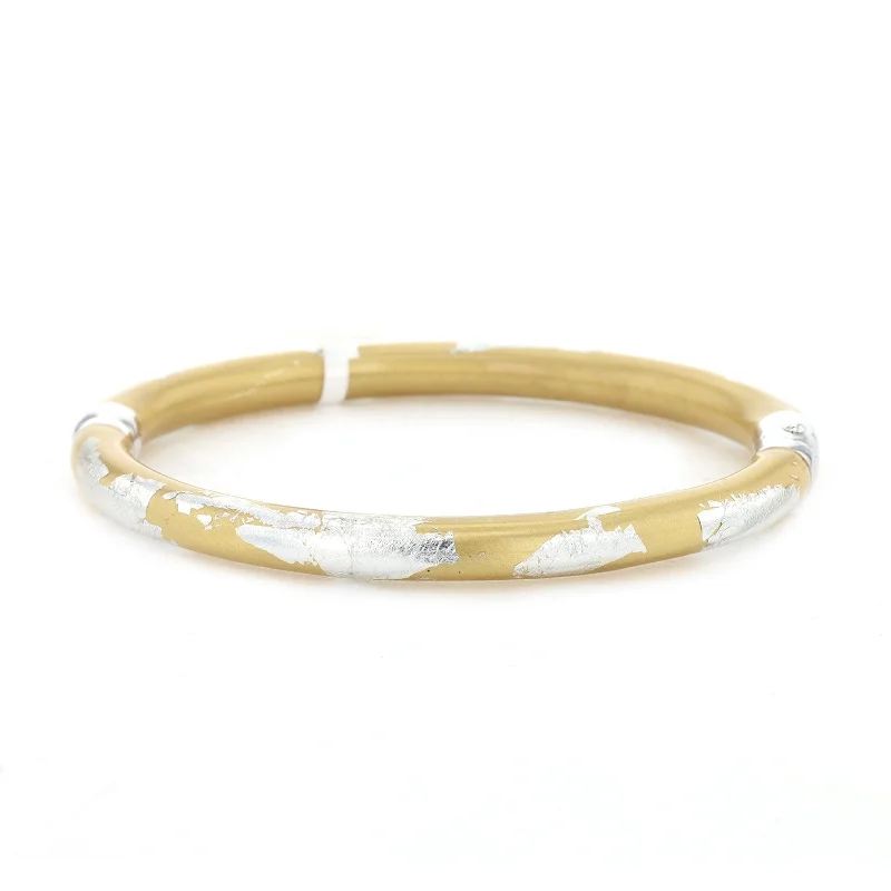 Best bangle bracelets for stacking with delicate and thin designs for layering-Silver & Gold Enamel Bangle Bracelet