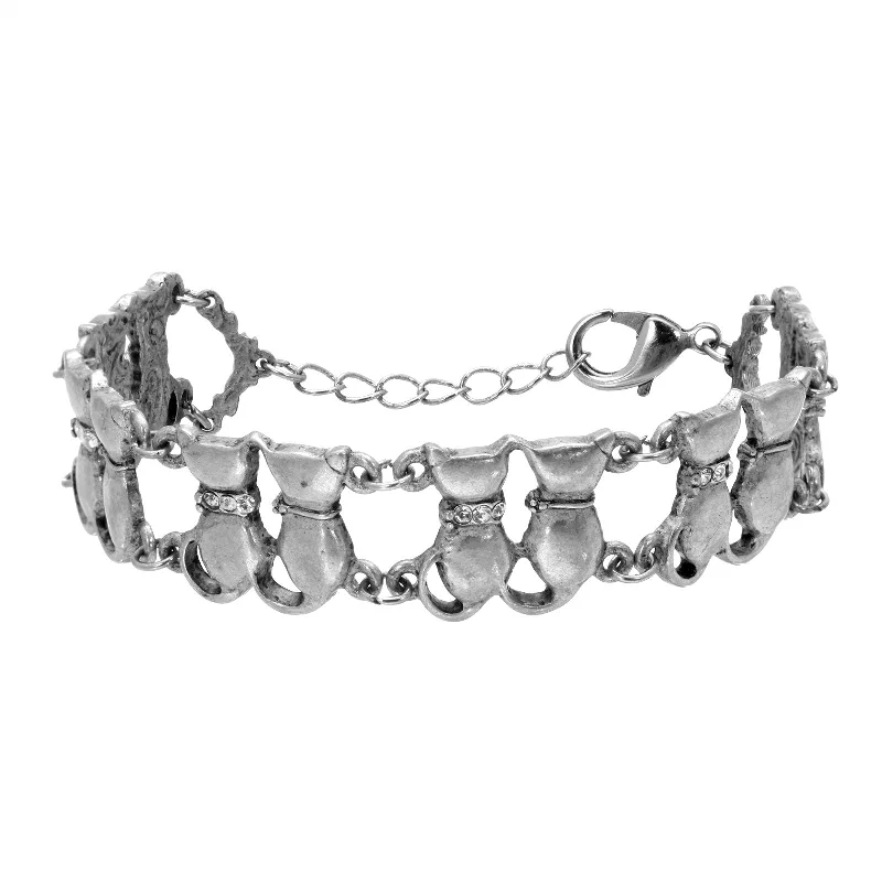 Sleek bangle bracelets with polished titanium for a modern and lightweight option-1928 Jewelry® Silver Tone Crystal Multi Double Cat Chain Bracelet