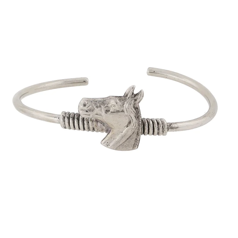 Best bangle bracelets with hammered gold finishes for a textured, rustic feel-1928 Jewelry® Silver-Tone Horse Spring Hinge Bracelet