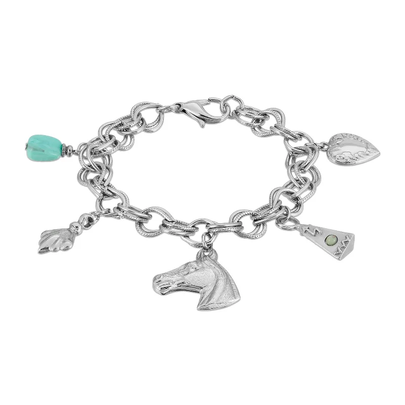 Best bangle bracelets with turquoise and silver for a Southwestern-inspired aesthetic-1928 Jewelry® Silver-Tone Turquoise Color Accents And Multi-Charm Horse Bracelet