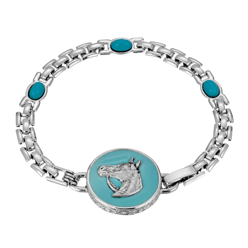 Best bangle bracelets with infinity symbols for a design full of meaning and charm-1928 Jewelry® Silver Tone Turquoise  Enamel Horse Head Bracelet