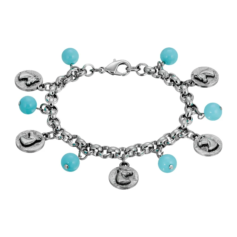 Best bangle bracelets with gold-filled material for an affordable luxury option-1928 Jewelry® Silver Tone Turquoise Horse Charm Bracelet