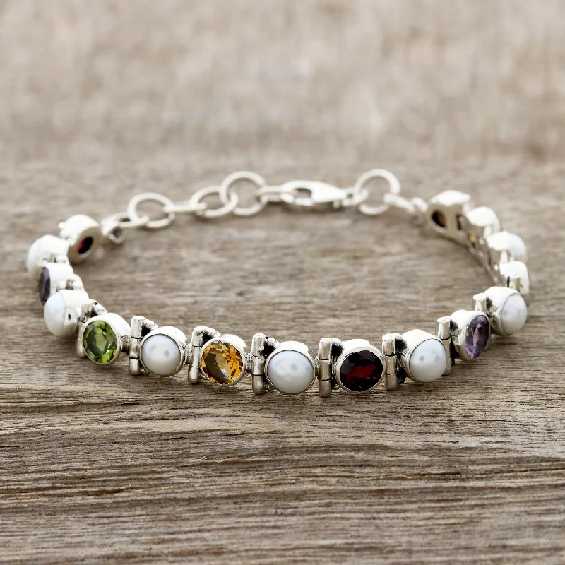 Best bangle bracelets with enamel detailing for a colorful and unique design-Sparkling Grace Cultured Pearl and Multi-Gem Tennis Bracelet from India