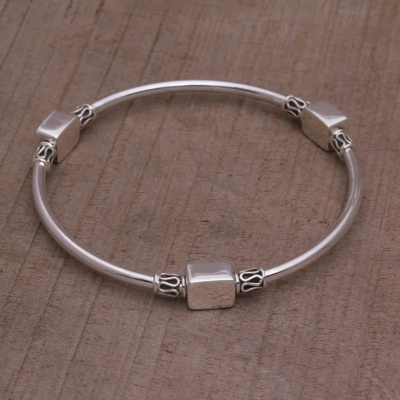 Best bangle bracelets with gold-filled material for an affordable luxury option-Square Reflection Silver Bangle Bracelet