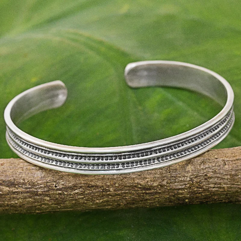 Best bangle bracelets with hammered gold finishes for a textured, rustic feel-Sterling Hope Karen Sterling Silver Inscribed Cuff Bracelet Thailand