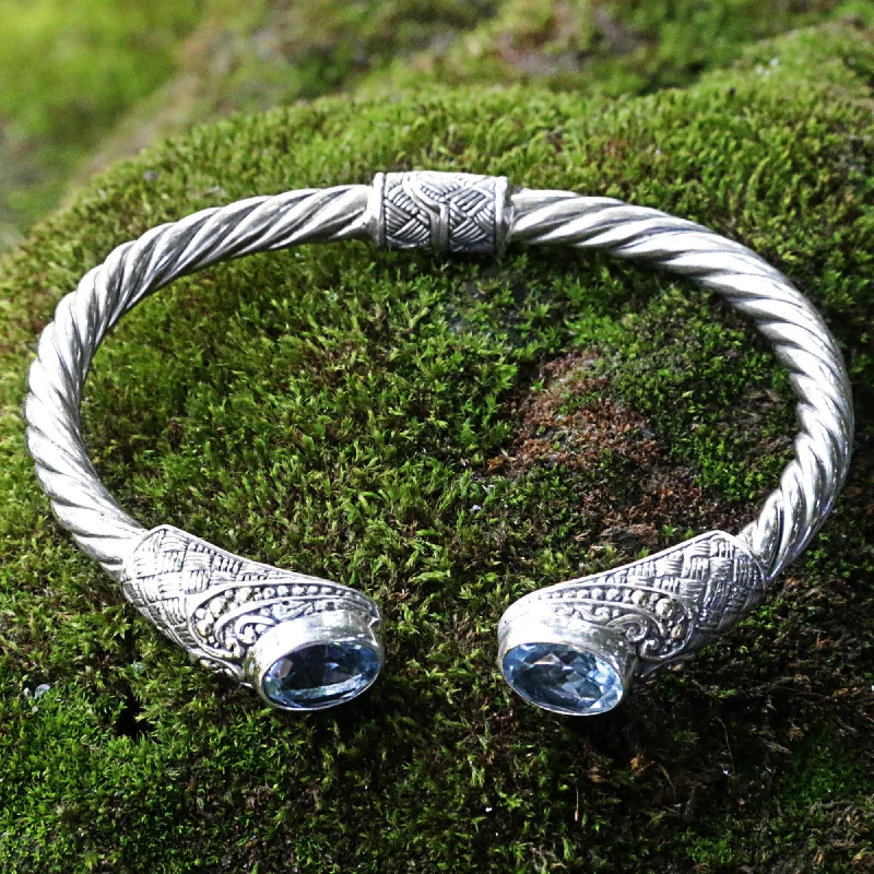 Best bangle bracelets with solid gold for an elegant and luxurious design-Sterling Rope Blue Topaz Sterling Silver Cuff Bracelet from Indonesia