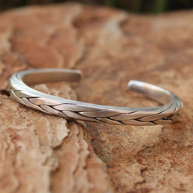 Best bangle bracelets with thin, delicate chains for an understated, sophisticated look-Sterling Silver Men's Braided Cuff Bracelet