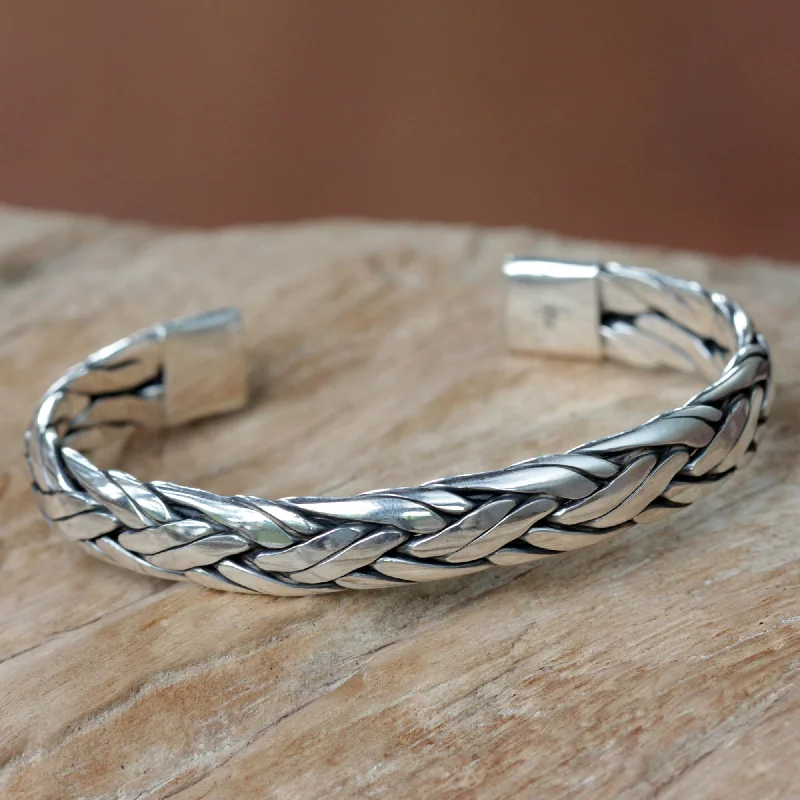 Simple gold bangle bracelets with smooth finishes for a classic and elegant style-Sterling Silver Woven Cuff Bracelet